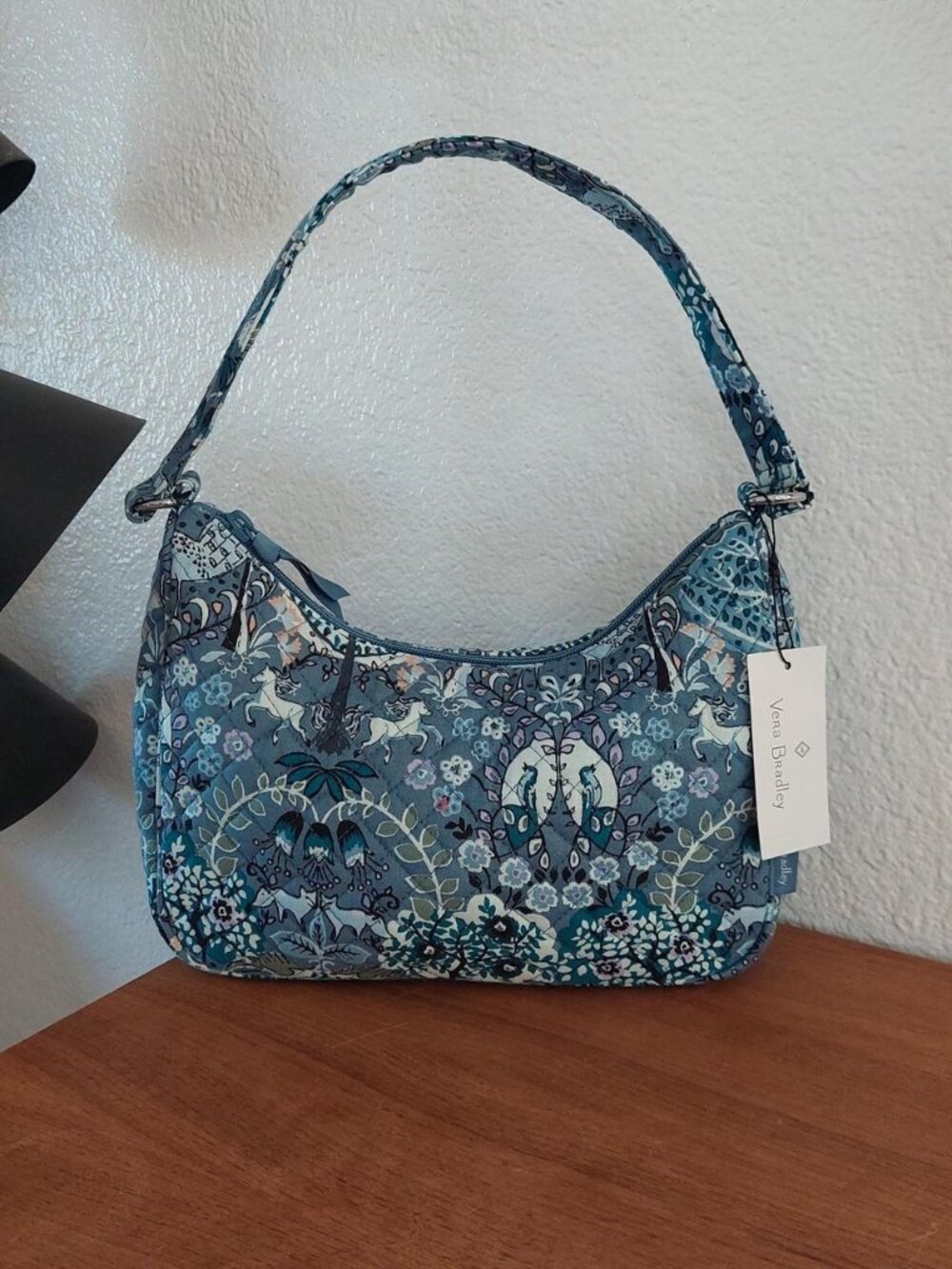 Vera Bradley Enchantment Blue Frannie Crescent Crossbody Shoulder Bag Unicorn De